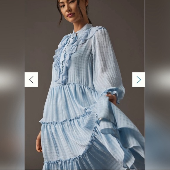 Anthropologie blue tiered ruffle detail dress Sz M medium - Picture 3 of 5